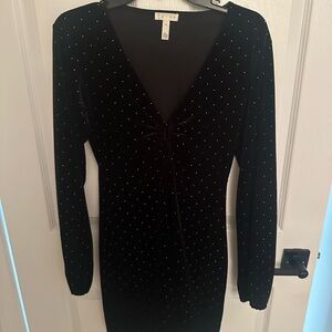 Leith Black Long Sleeve Dress with Silver Accents